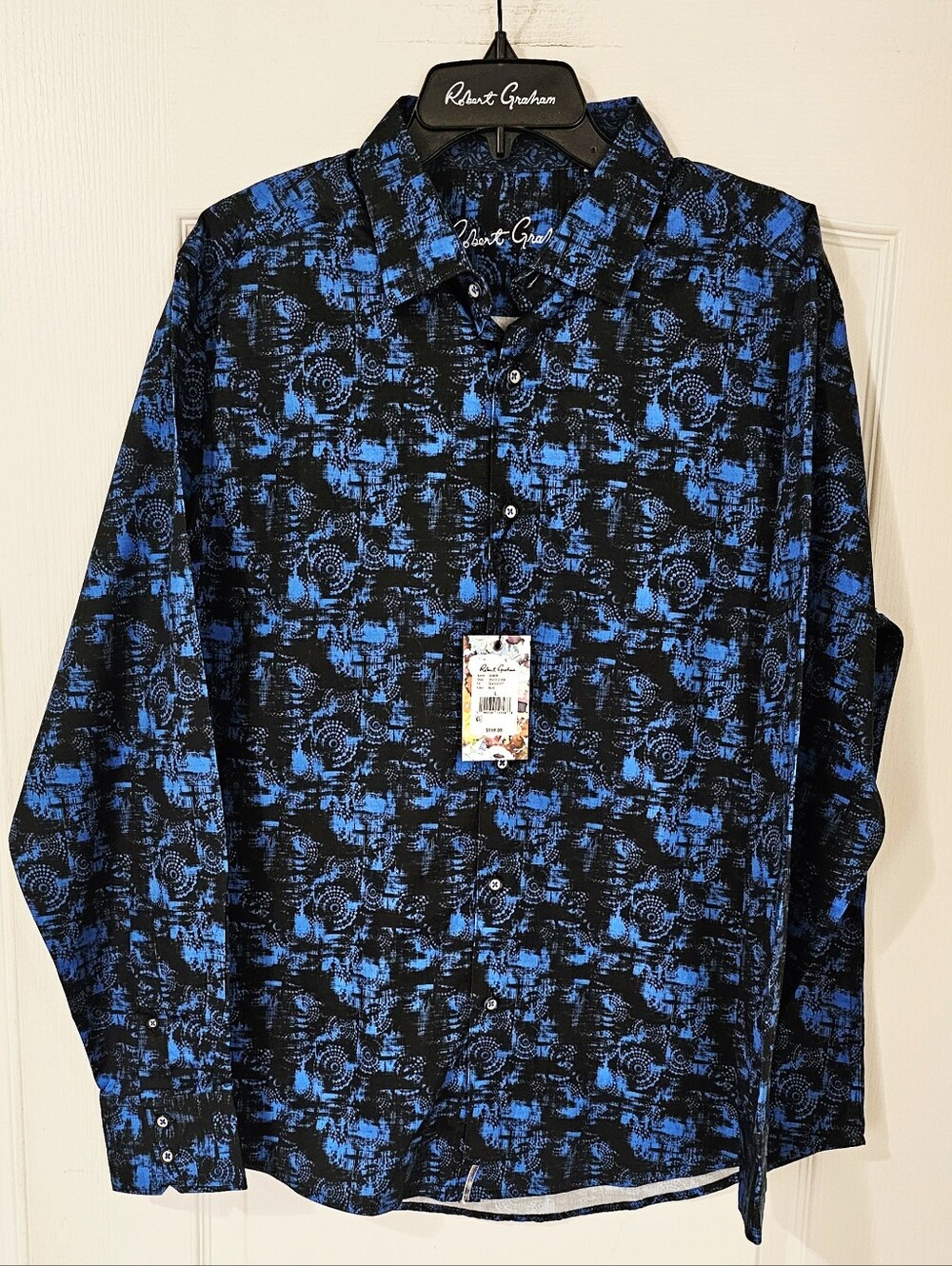 Robert Graham Blue & Black Abstract Print Button-Down Shirt Size Large